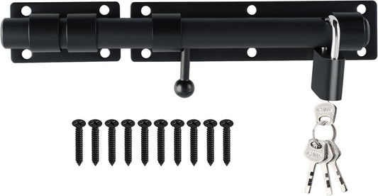 Alise 10 inch Barrel Bolt Latch, Slide Bolt Latch, Heavy Duty Solid SUS304 Stainless Steel Slide Lock for Wooden Fence,Barn Door,Interior or Outdoor Door Matte Black MST8100-B