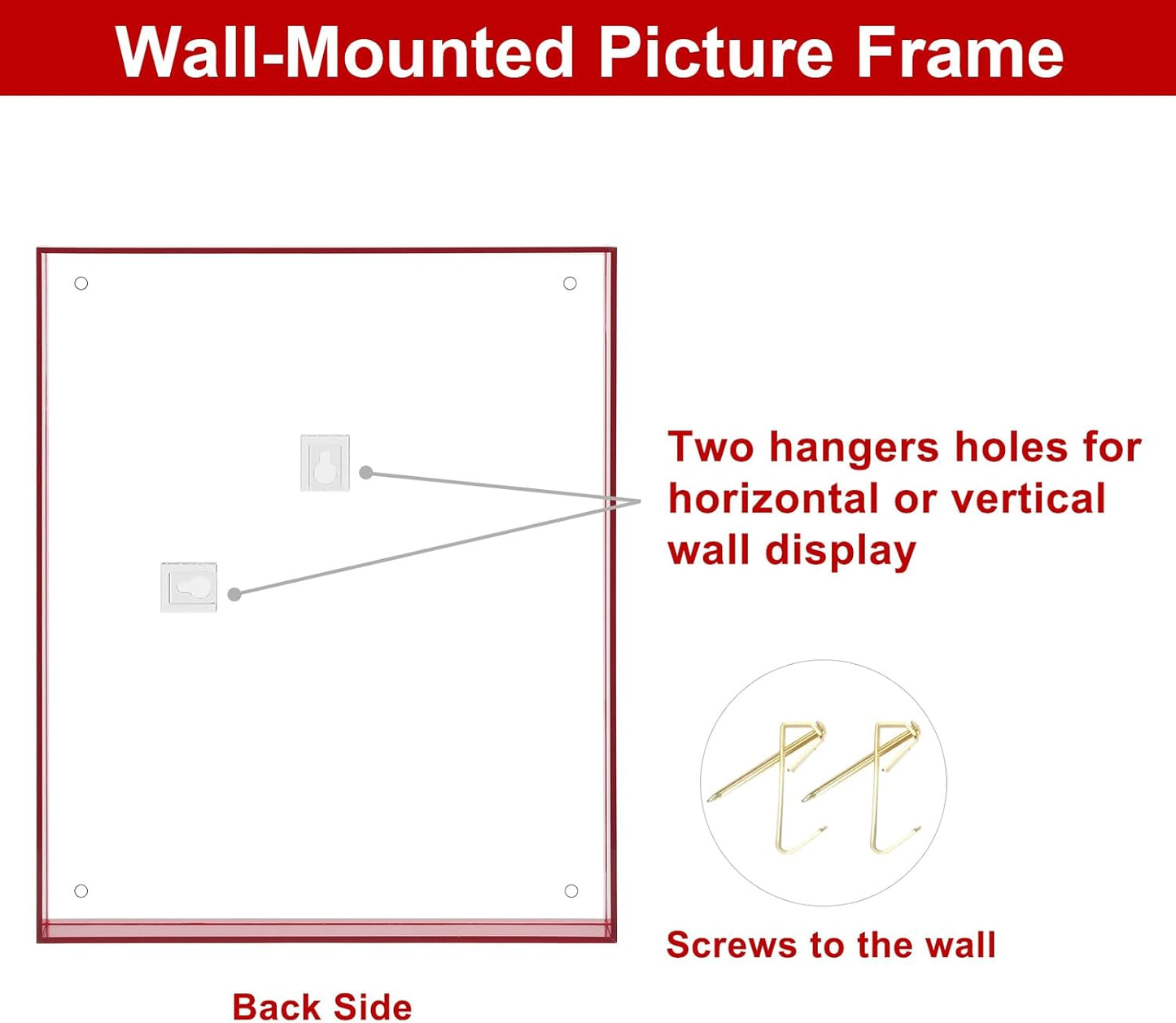 8x10 Picture Frame, Stunning Color Acrylic Photo Frames, Wall & Tabletop Display Frames, Modern Floating Style for Home Office Decoration, Red (1 Pack)