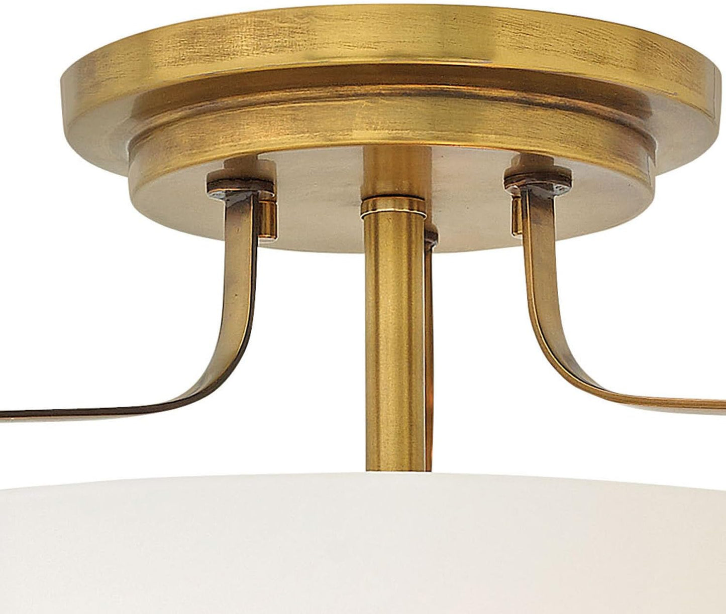 Hinkley Harper 3641HB Medium Semi-Flush Mount Ceiling Light for Kitchen, Bedroom, Bathroom, and Hallway, Sleek, Retro Style Heritage Brass and Etched Opal Glass