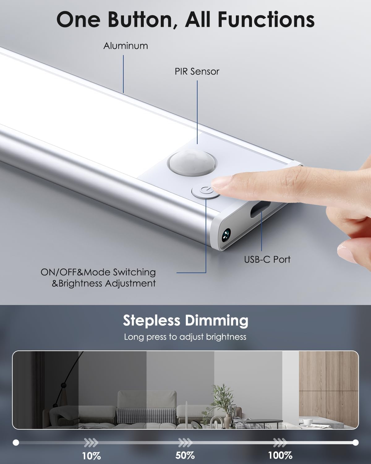Under Cabinet Lighting, 5 Pack Rechargeable LED Motion Sensor Light Indoor Upgraded 2000mAh, Wireless Battery Operated Under Counter Lights for Kitchen, Magnetic Dimmable Closet Lights Stairs, 8in