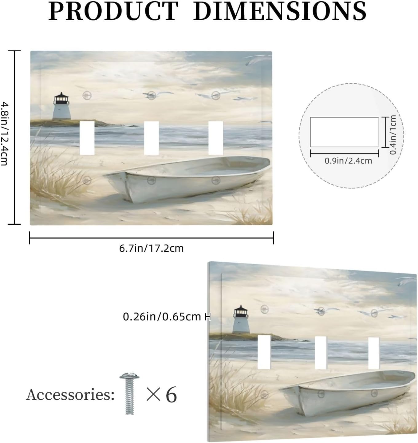 Decorative Light Switch Plate Covers Seascape Painting with Lighthouse Boats 3 Gang Artistic Wall Plate Unique Triple Toggle Light Switch Covers for Bedroom Home Decor