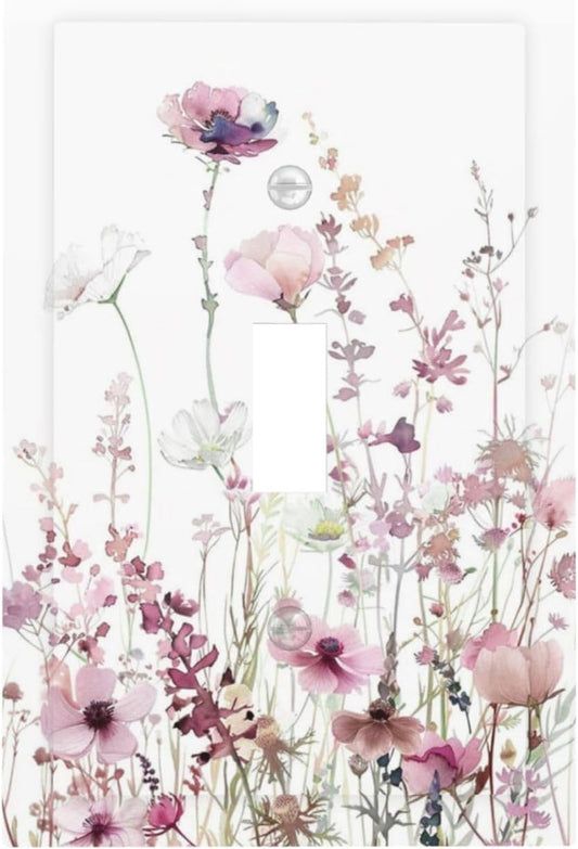 Floral Pink Watercolor Wildflowers Plant Flower Decorative Light Switch Cover 1 Gang Single Toggle Device Electrical Faceplate Switchplates Decorator Outlet Wall Plate for Bedroom Living Room Decor