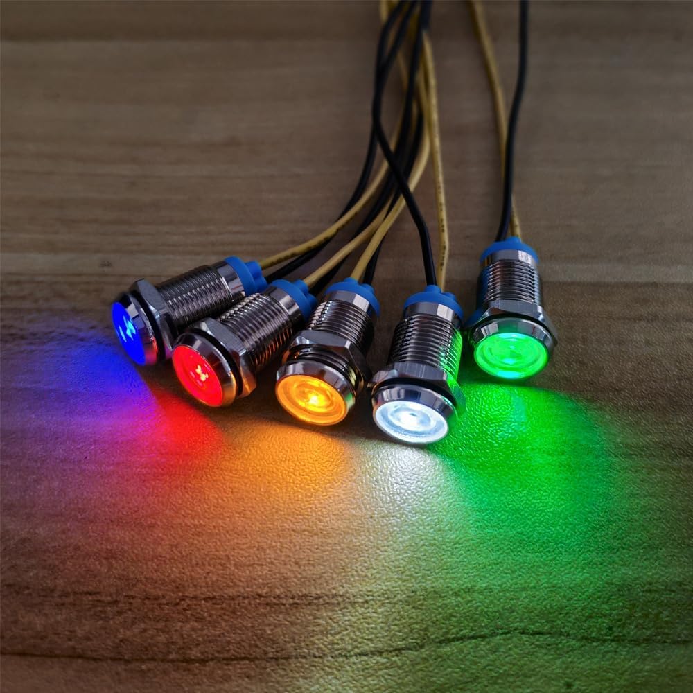 5pcs 10mm LED Metal Indicator Light 110V-220V AC Waterproof Signal Lamp (Red)
