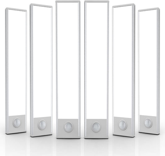 6 Pack Under Cabinet Lighting Wireless, 40 LED Rechargeable Battery Motion Sensor Light Indoor, Stick On Magnetic Closet Lights, Under Counter Lights for Kitchen, Stairs, White 10 in