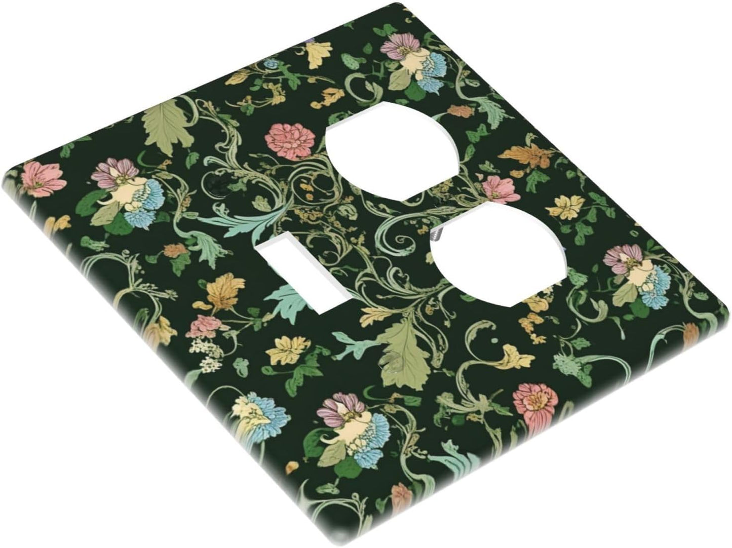 Decorative Outlet Covers Vintage Green Leaf Plant Rustic Pink Flower 2 Gang Wall Plate Cover Single Toggle Duplex Combo Two Switch Light Switch Cover Plate Jumbo Faceplate