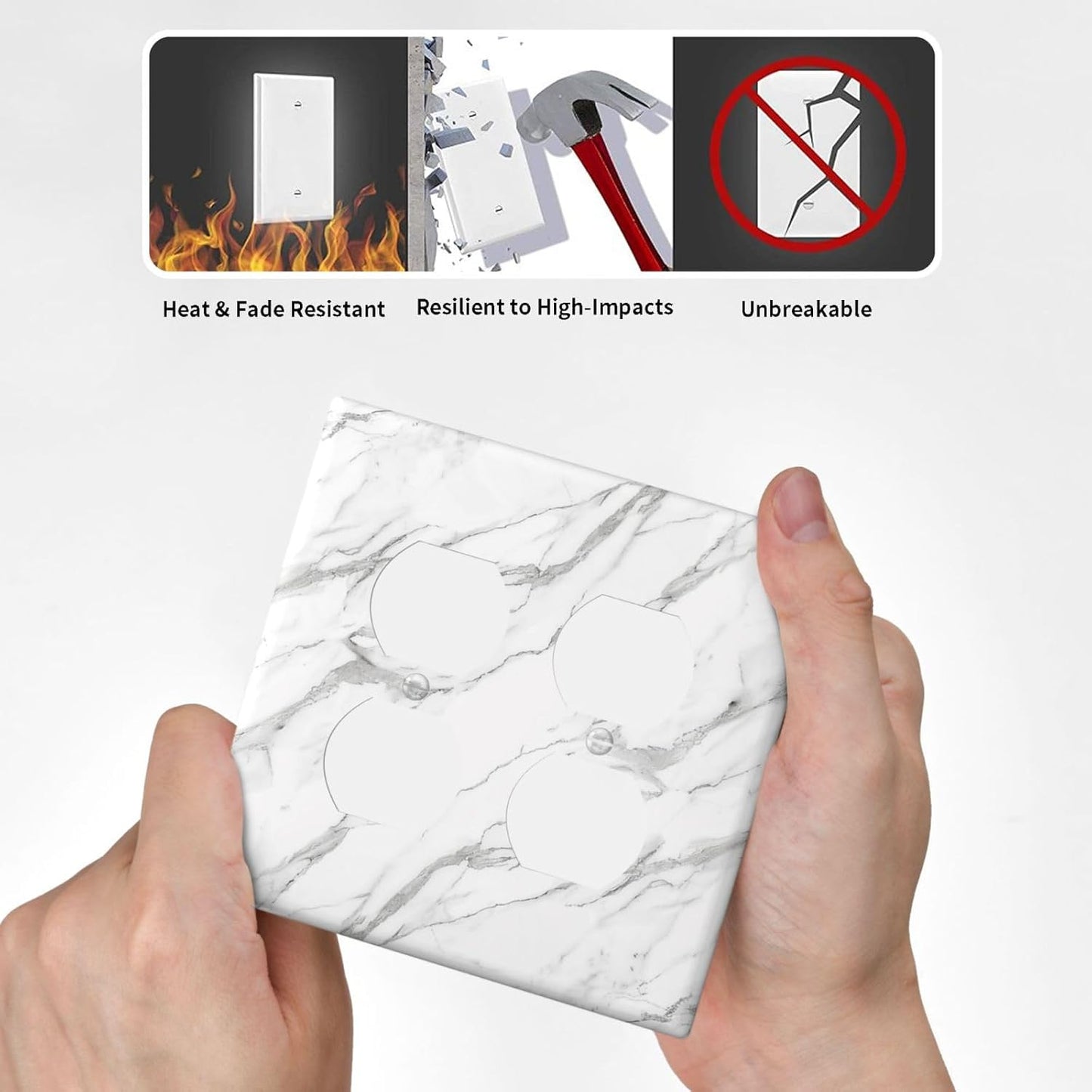 Decorative Outlet Covers Modern Grey Marble Texture 2 Gang Light Switch Cover Plate Double Duplex Wall Plates for Electrical Outlets Switch Plate Covers for Bedroom Kitchen Home Decor
