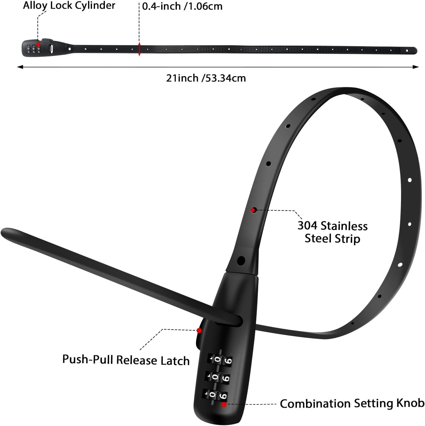 Zip Tie Lock Adjustable Cable Lock for Kids Bike, Helmet, Closet, Pantry, Fridge, Scooter, Cabinets, Drawers, Gates, Fences, Toolboxes, Bike Rack, 1 Pack (Black)