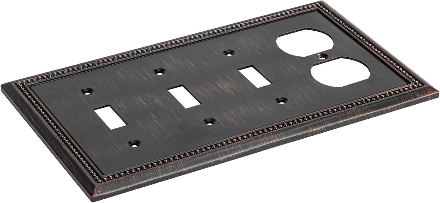 Henne Bery Sunken Pearls Heavy Duty Decorative Wall Plate Switch Plate Outlet Cover (Triple Toggle/Single Duplex, Aged Bronze)