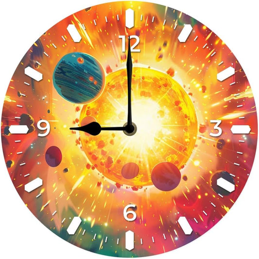 10 in Cosmic Connection -4 Wood Wall Clock – Digital Time Display, Smart Home Compatible for Bedside or Workspace