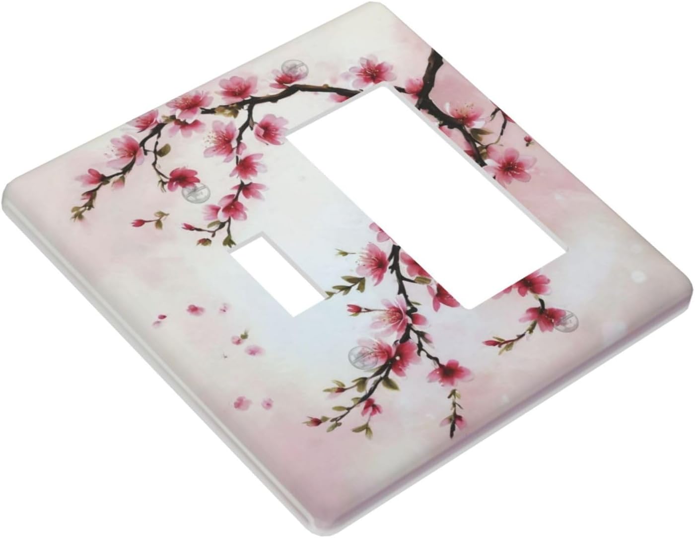 Branch with Pink Flowers Light Switch Covers 2 Gang Single Toggle Rocker Combination Wall Plate Cover Electrical Faceplate Decorative Switchplate for Farmhouse Living Decor