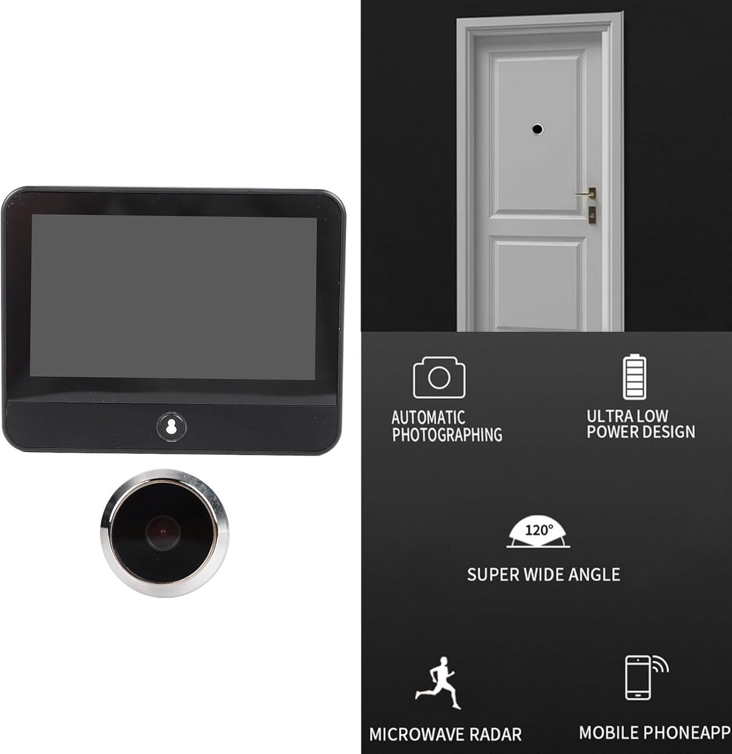 Fockety Digital Door Viewer, 1080P HD Door Peephole Camera with LCD Color Screen, Motion Detection & 120° Wide Angle, Video Peephole Door Camera Built in Rechargable Battery for