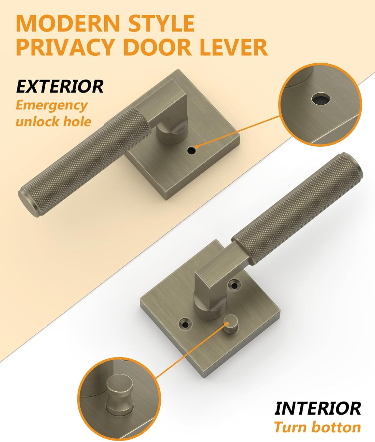Asidrama 4 Pack Brushed Antique Brass Privacy Door Handles, Door Lever with Door Knobs Indoor for Bedroom or Bathroom, Heavy Duty Door Handles Interior with Locks for Left Right Sided Doors