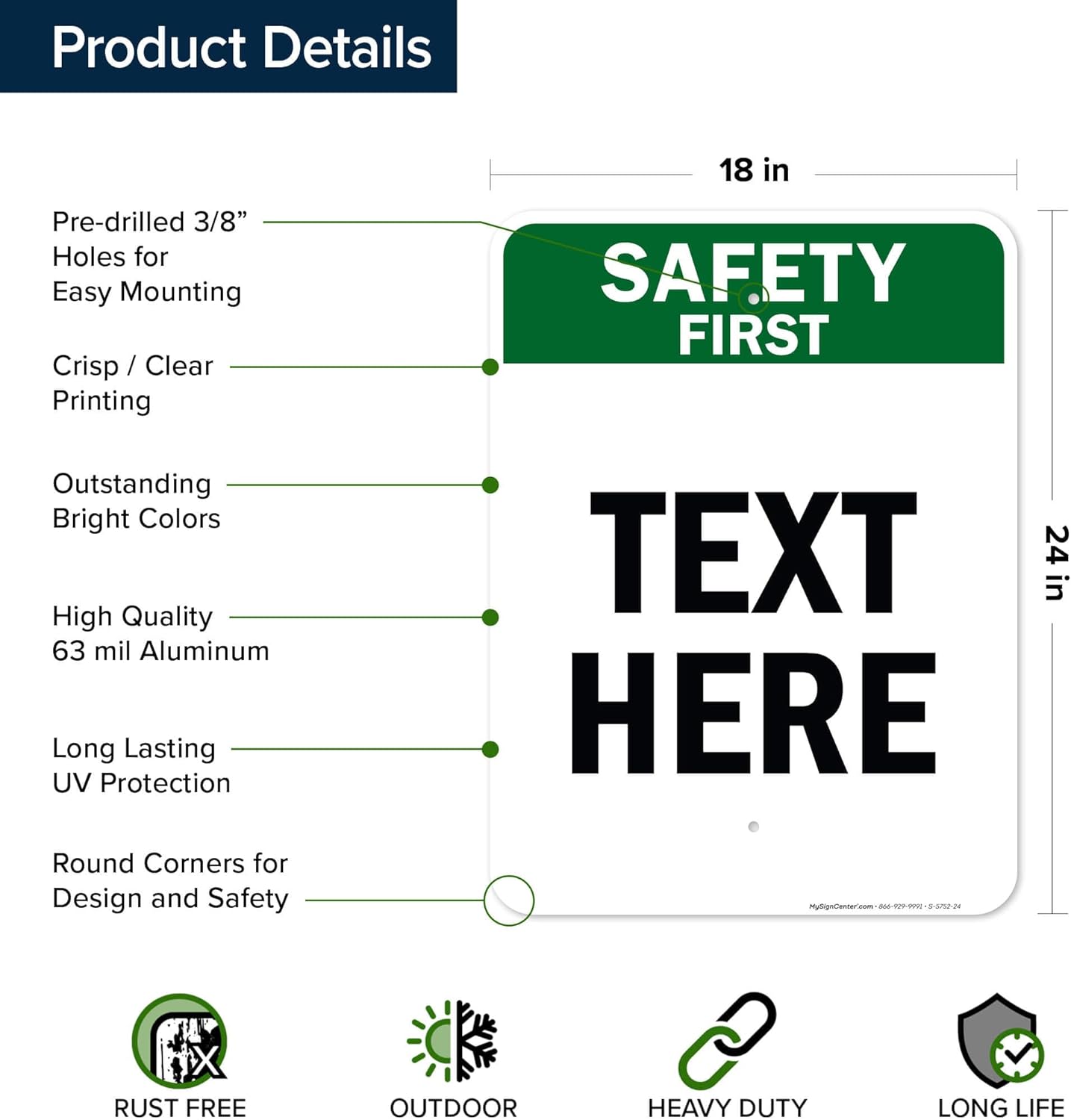 Custom Safety First Sign, OSHA Sign, 18x24 Inches, Rust Free .063 Aluminum, Fade Resistant, Made in USA by My Sign Center