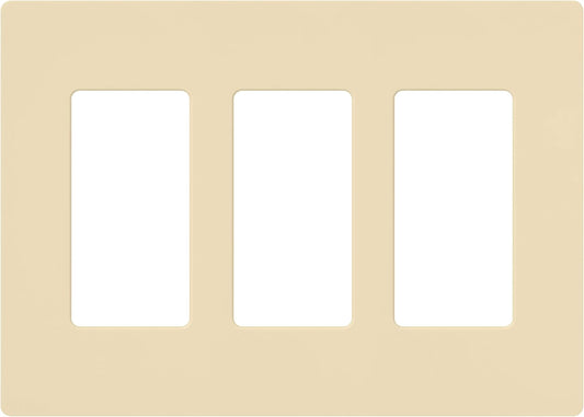 Lutron Claro Light Switch Cover Plate, 3 Gang Wallplate, for Decorator Light Switches, Rocker Light Switch Cover, Outlet Cover, Screwless Switch Plate Cover, Gloss, CW-3-IV, Ivory
