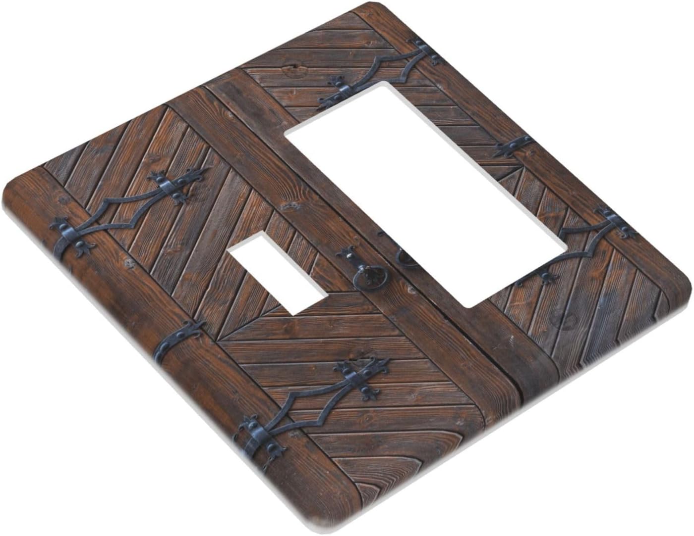 Decorative Outlet Covers Vintage Brown Wood Barn Door 2 Gang Wall Plate Single Toggle 1 Rocker Light Switch Cover Switch Plate Covers for Farmhouse Bedroom Home Decor
