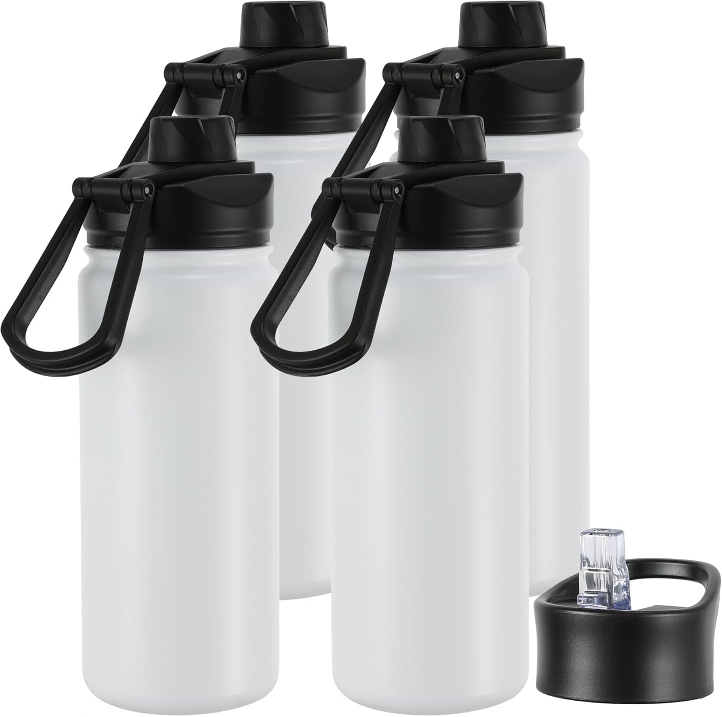 16 oz Insulated Water Bottle with Straw Lids, Stainless Steel Kids Water Bottles for School, Double Wall Vacuum Metal Water Bottle with Straw & Wide Mouth Lid, Polar 4 Pack