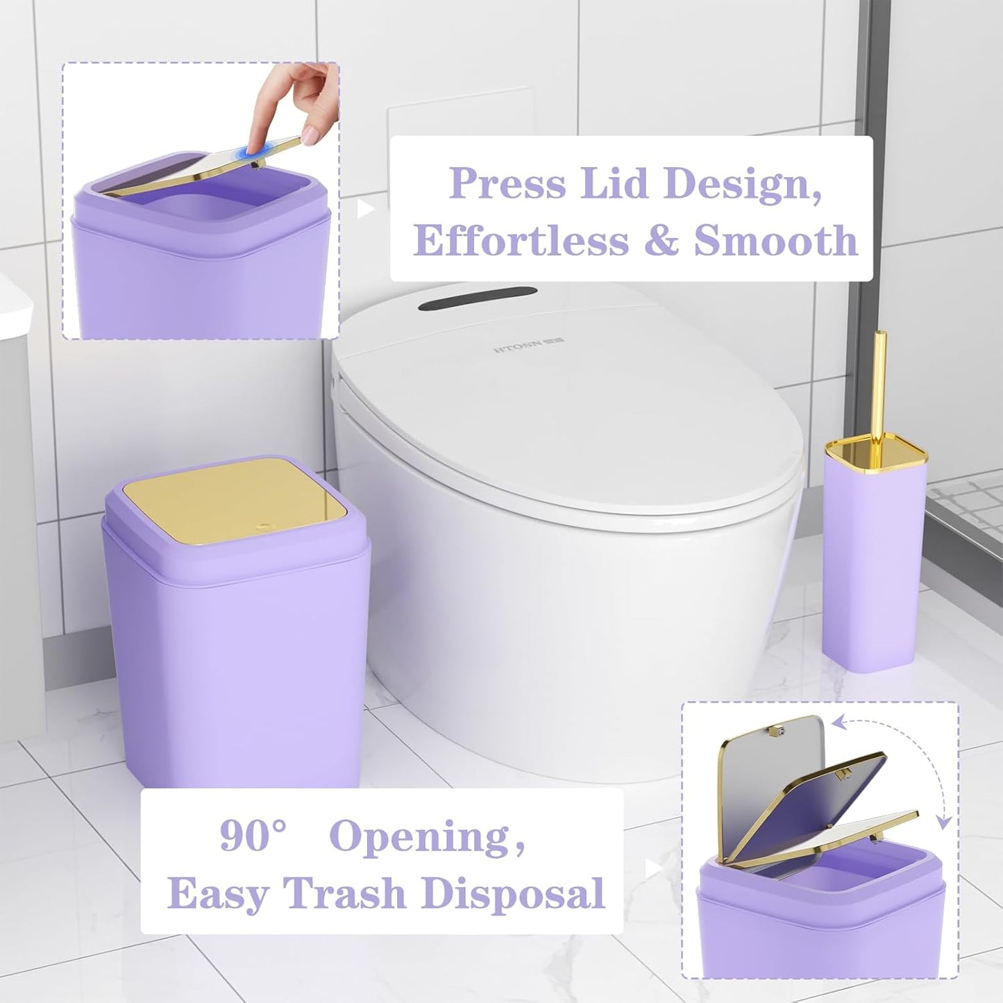 Bathroom Accessories Set - 25PC Bathroom Set with Shower Curtain and Rugs, Purple Bathroom Set, Bathroom Accessory Set with Press-on Lid Trash Can, Soap Dispenser and Qtip Holders