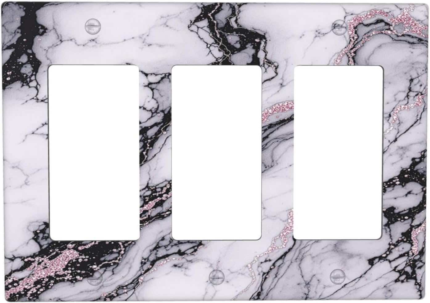 Light Switch Covers White Marble Pattern Black Lines Pink Lines 3 Gang Rocker Electrical GFCI Decorative Triple Outlet Wall Plate Cover Switchplate for living Room Office Decor