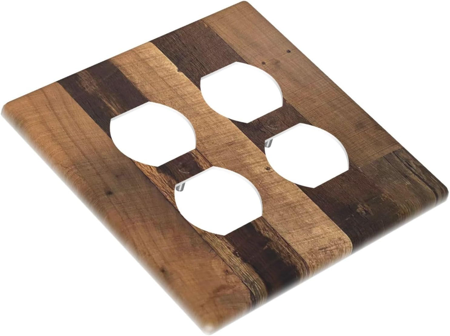Rustic Brown Wood Vintage Wood Board Outlet Covers 2 Gang Double Duplex Decorative Light Switch Covers Electrical Wallplates Socket Faceplate For Farmhouse Cabin Decor