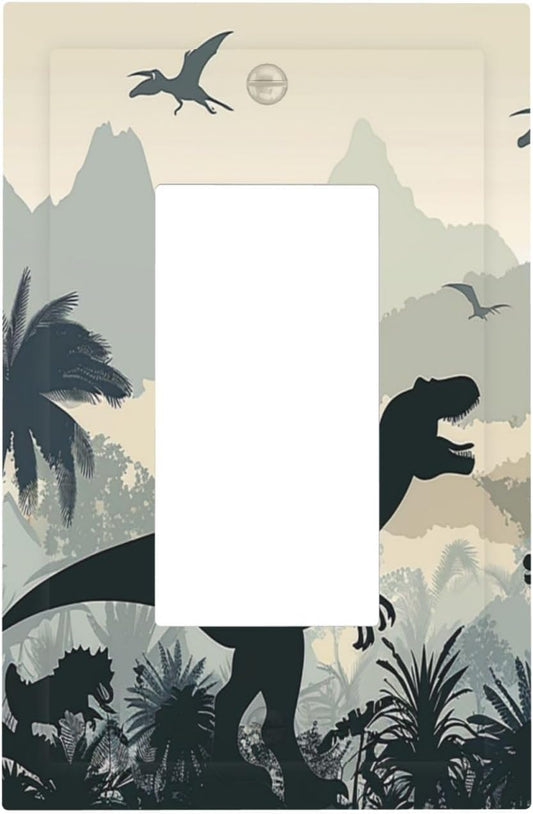 Decorative Outlet Covers Prehistoric World Dinosaur Cartoon Fores 1 Gang Single Rocker Light Switch Cover Plate Wall Plates GFCI Faceplate for Kids Room Nursery Decor