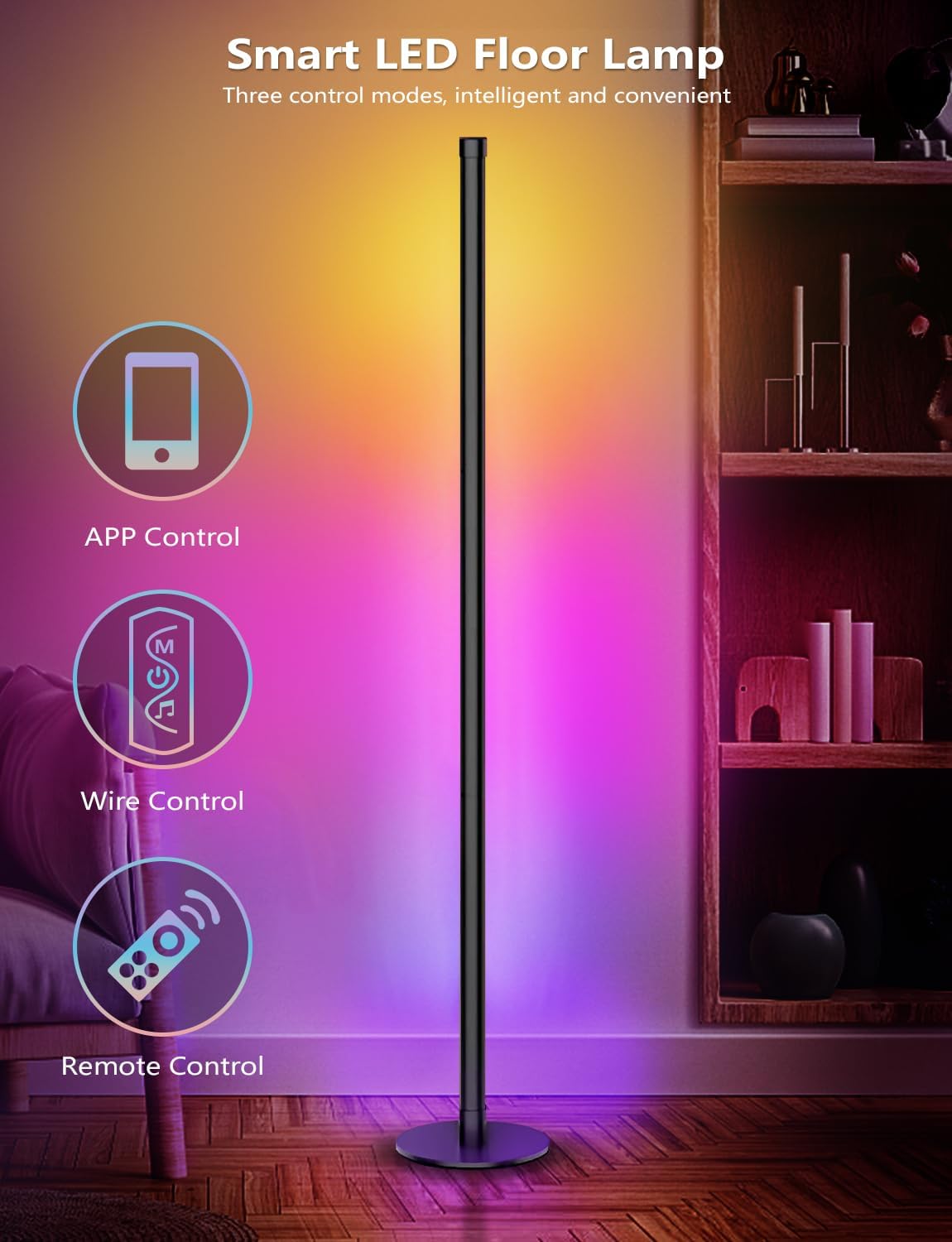 Corner Floor Lamp, Smart RGB Floor Lamp with Remote and APP Control, 16 Million Colors Floor Lamps for Living Room with Music Sync, Color Changing Ambient Lighting Corner Lamp for Bedroom Gaming Room
