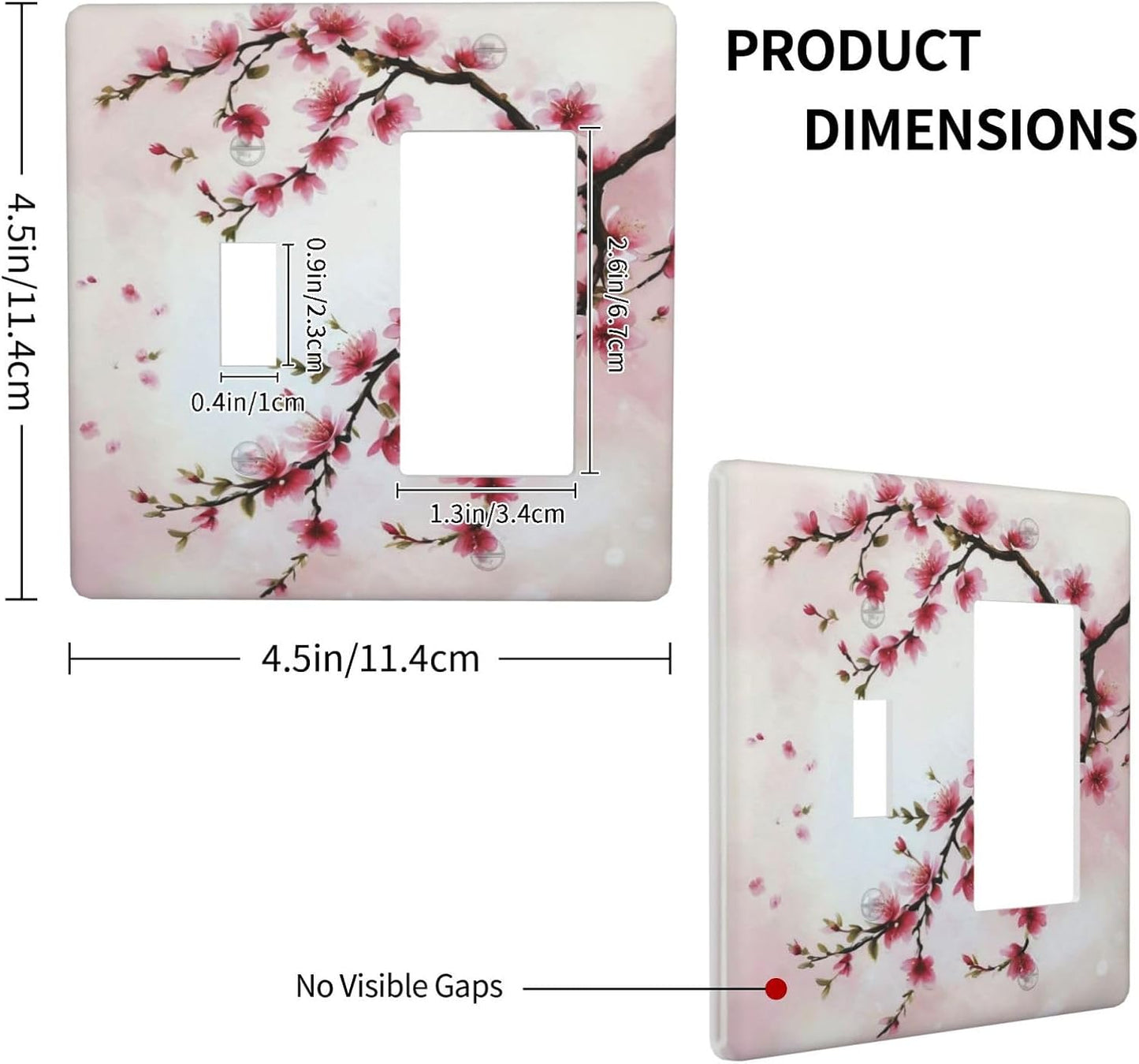 Branch with Pink Flowers Light Switch Covers 2 Gang Single Toggle Rocker Combination Wall Plate Cover Electrical Faceplate Decorative Switchplate for Farmhouse Living Decor