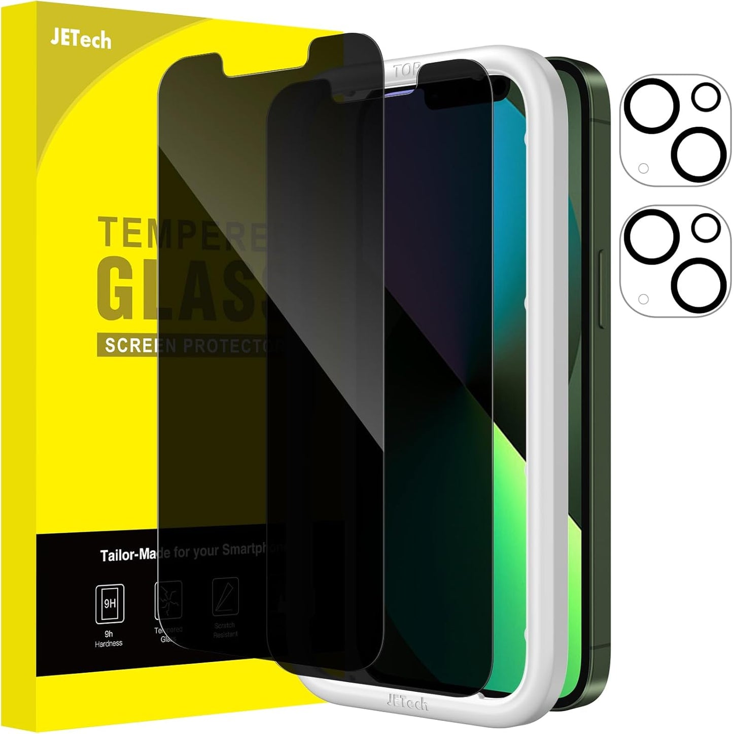 JETech Privacy Screen Protector for iPhone 13 mini 5.4-Inch with Camera Lens Protector, Anti-Spy Tempered Glass Film, Easy Installation Tool, 2-Pack Each