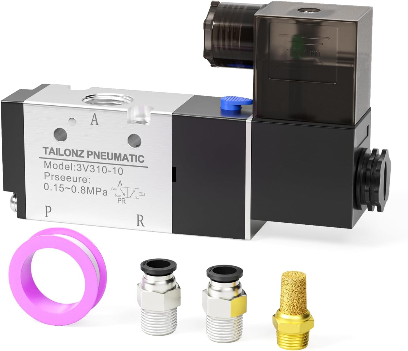 TAILONZ PNEUMATIC 3/8"NPT Solenoid Valve 3V310-10 DC12V Single Coil Pilot-Operated Electric 2 Position 3 Way Connection Type(Junction Box)