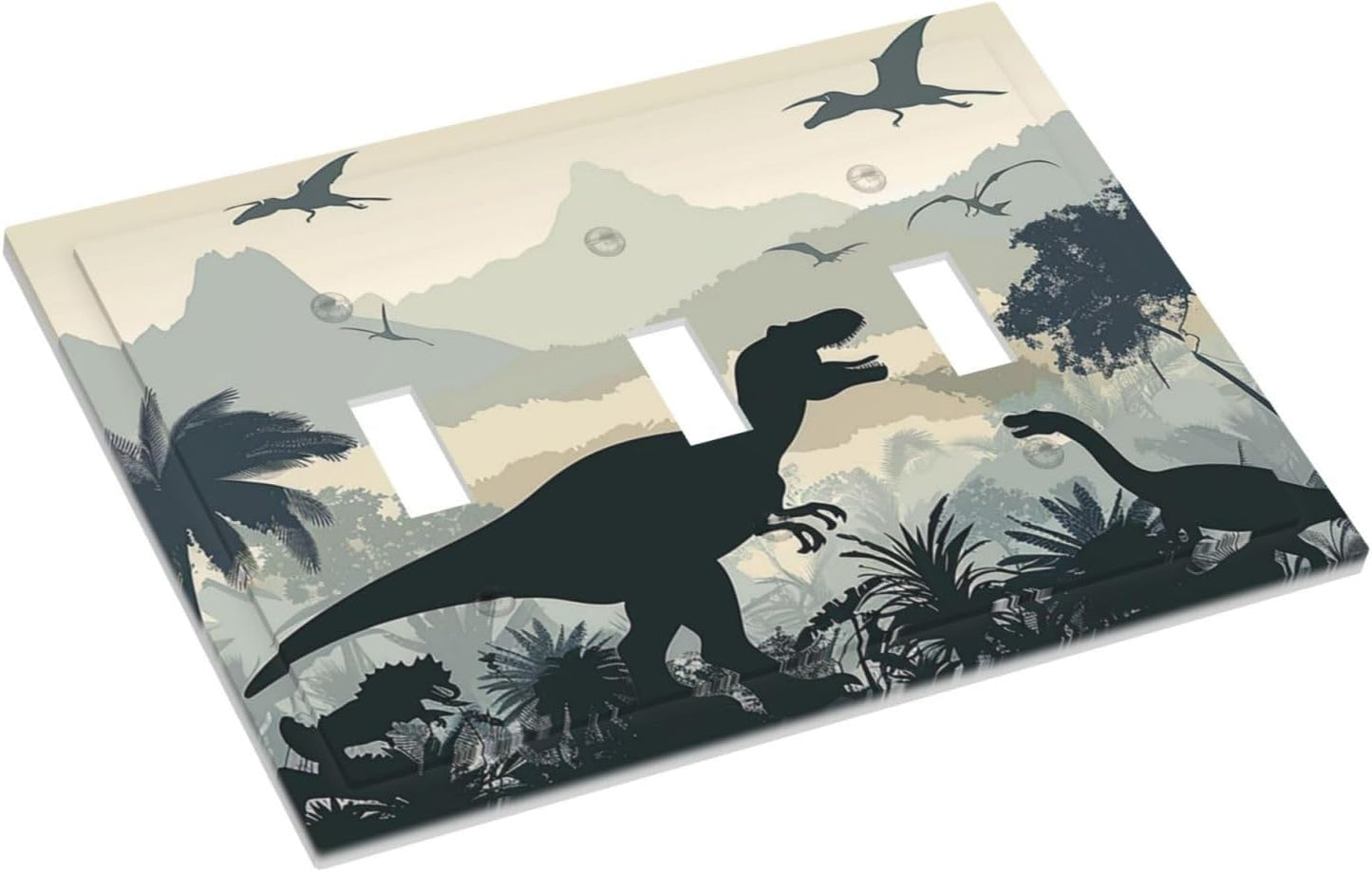 Decorative Switch Plates Prehistoric World Dinosaur Cartoon Fores 3 Gang Wall Plate Triple Toggle Light Switch Cover Faceplate Electrical Wall Panels for Kids Room Nursery Decor