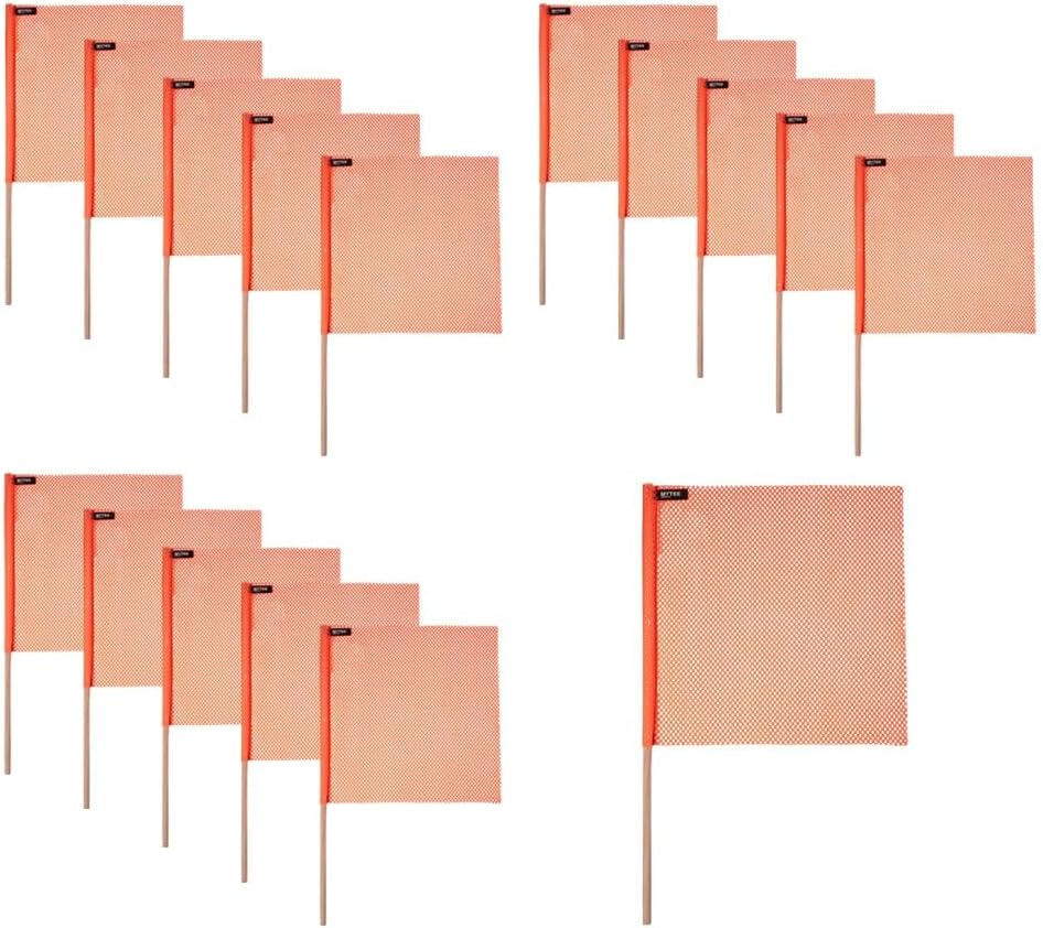 Mytee Products (16 Pack) 18"x18" Orange Safety Flags for Truck Loads w/Dowel - DOT Compliant Jersey Mesh Warning Flags on Stick for Oversize Wide Load, Construction, Road Traffic, Pedestrian Signs