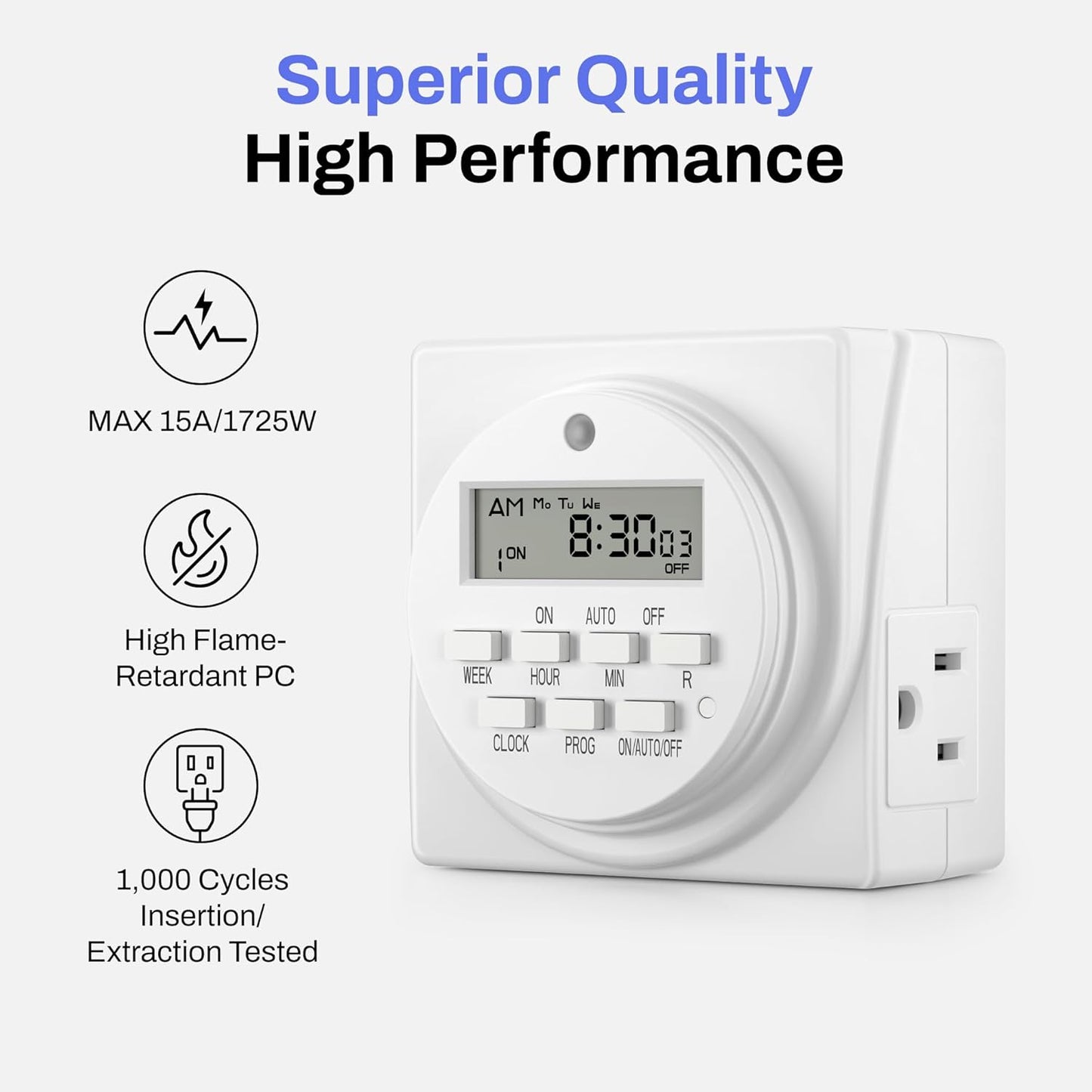 BN-LINK Indoor Digital Timer Outlet, Dual Outlet 7 Day Programmable Light Switch, 3 Prong Plug in Timers for Electrical Outlets, Lamps, Fans, 8 On/Off Programs, 2 Pack, 15A/1875W, ETL Listed