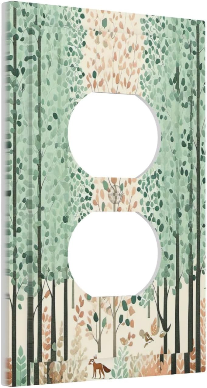 Boho Wildflower Forest Woodland Animals Outlet Covers 1 Gang Duplex Light Switch Cover Wall Plate Decorative Switch Plates Electrical Receptacle Faceplate for Bedroom Bathroom Decor
