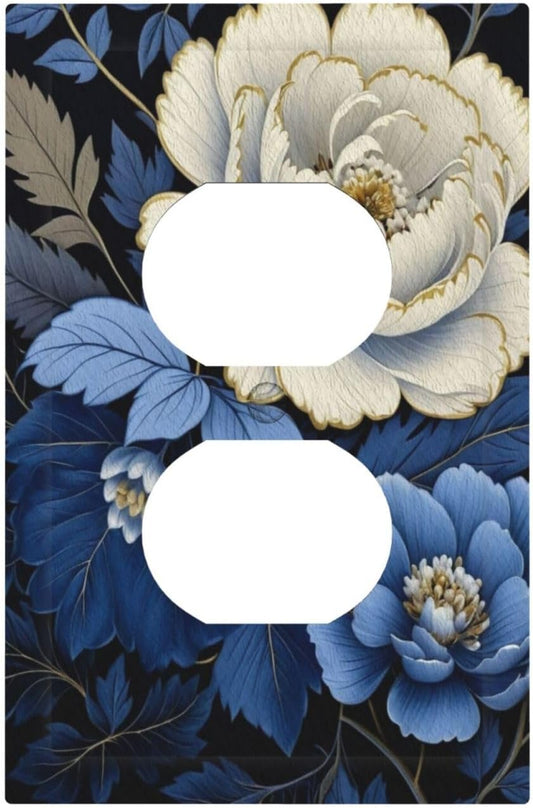 Blue White Flowers Light Switch Cover 1 Gang Outlet Plate Single Duplex Wall Plate Covers Decorative Switchplate Covers Electrical Faceplate for Home Decor