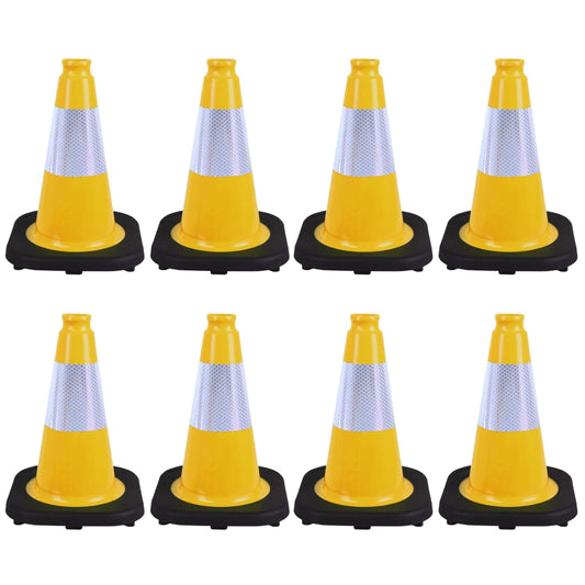 8 Pack 12 Inch Yellow Traffic Cones with Black Base, Multipurpose Road Safety Markers for Driveway, Parking Lots, Pet Training, Kids Games (8, Yellow, 12 Inch)
