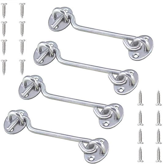 4 Pack Barn Door Latch Door Lock Hardware, Sliding Door Lock Eye Hook Latch with Screws, Rust-Resistant Metal Gate Latch, Privacy Hooks Latch for Inside Door