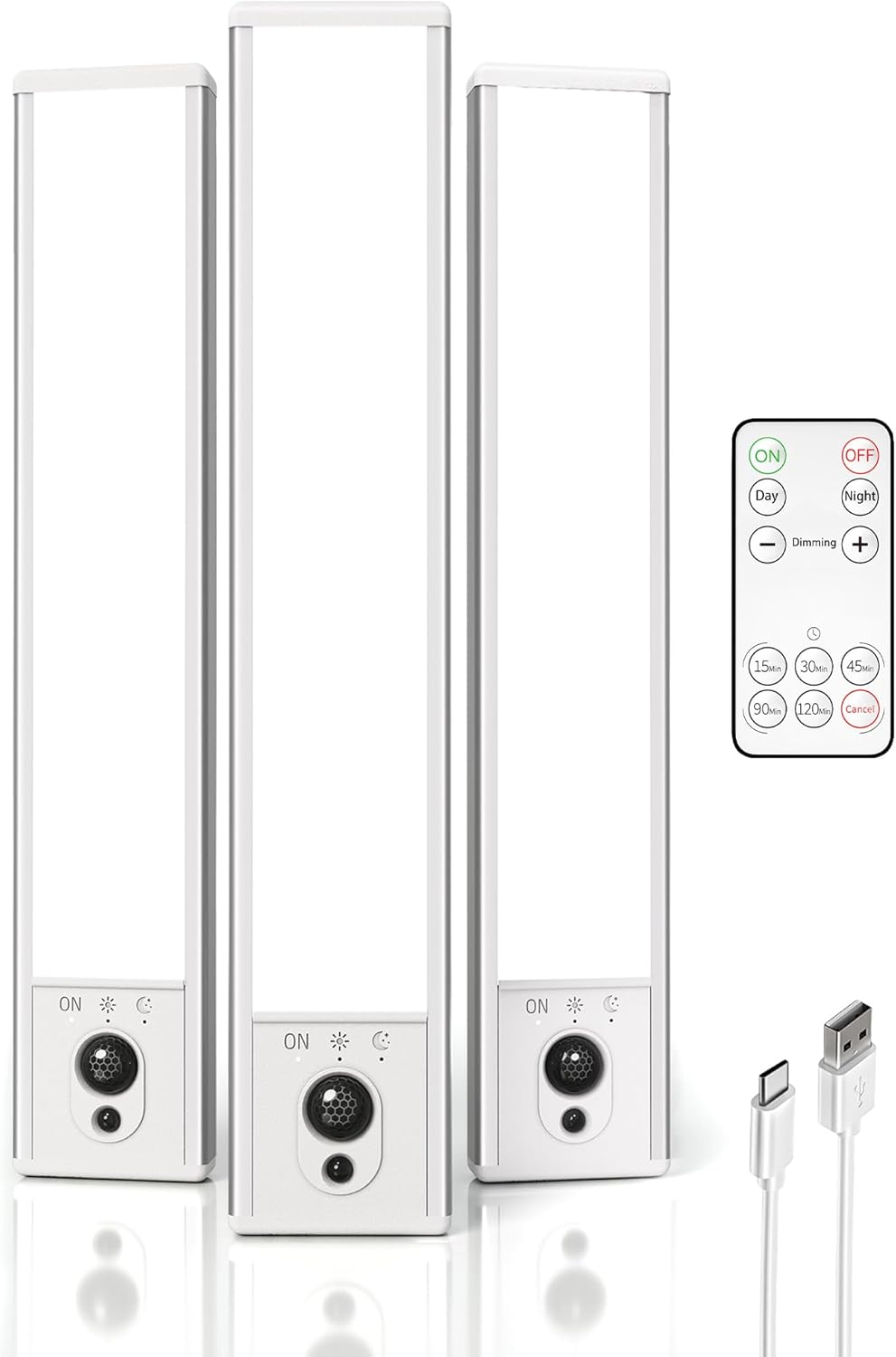 EZVALO 3 Pack Under Cabinet Lighting, Rechargeable Motion Sensor Light, LED Closet Lights Wireless, 5700K Dimmable, Timer, Magnetic, with Remote Control for Kitchen, Closet, Stair