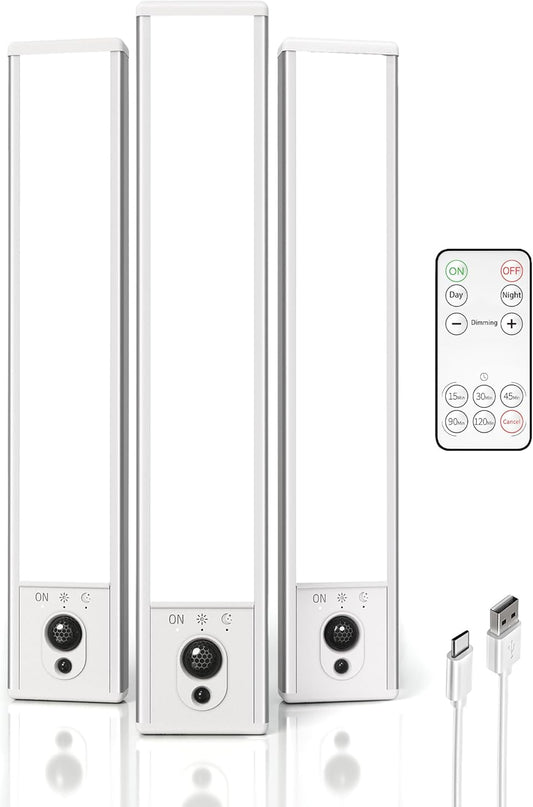 EZVALO 3 Pack Under Cabinet Lighting, Rechargeable Motion Sensor Light, LED Closet Lights Wireless, 5700K Dimmable, Timer, Magnetic, with Remote Control for Kitchen, Closet, Stair