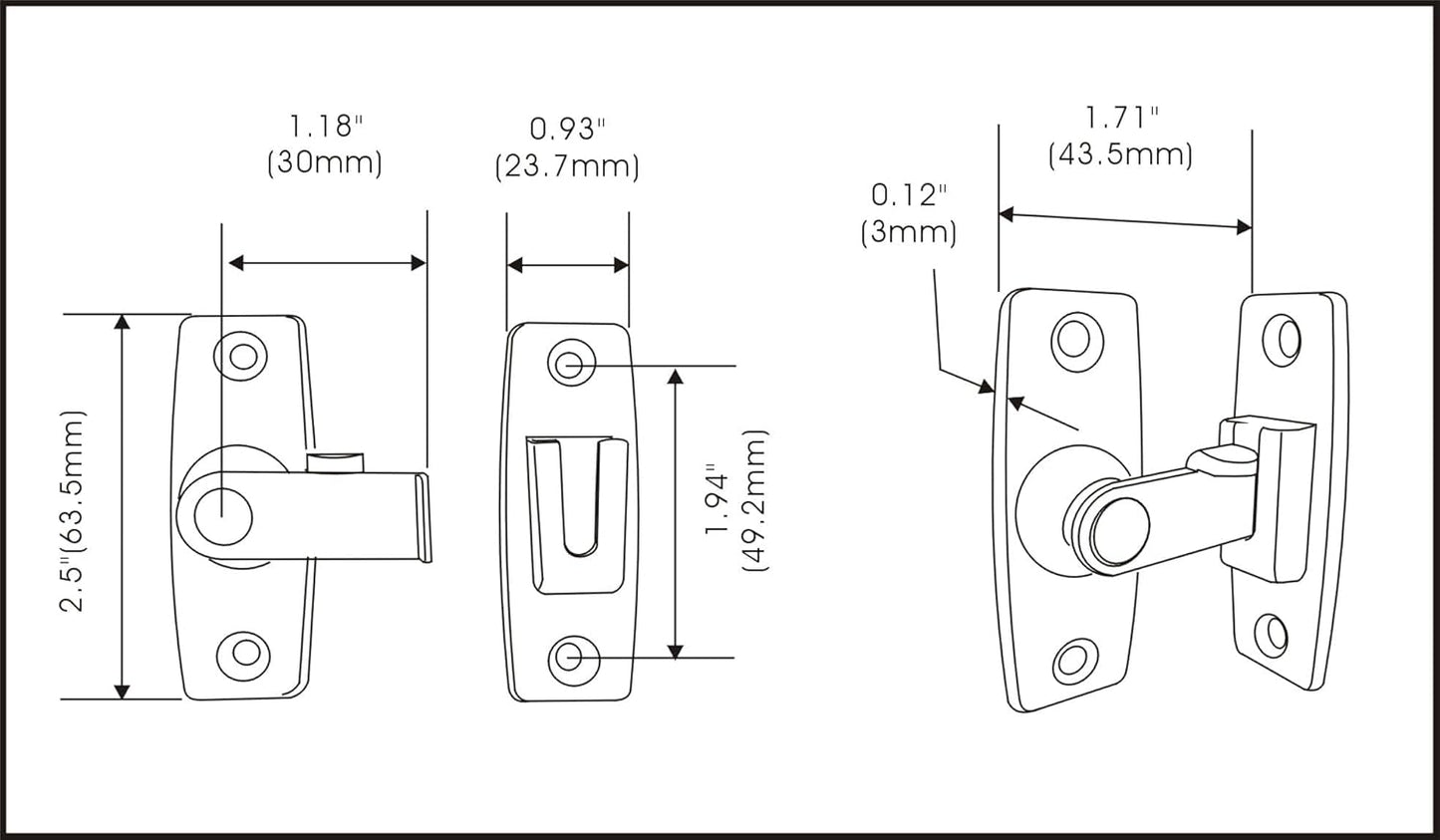 QCAA 2.5" Heavy Forged Solid Brass Door Latch, 90 Degree Right Angle Door Latch Buckle for Doors & Windows, Antique Brass, 1 Pack, Made in Taiwan