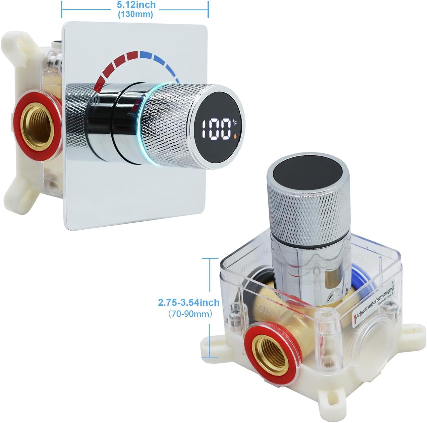 Digital Display Shower Valve Shower Valve Single Way Shower Diverter Valve Shower Mixing Valve Can Use All the Time Polished Chrome