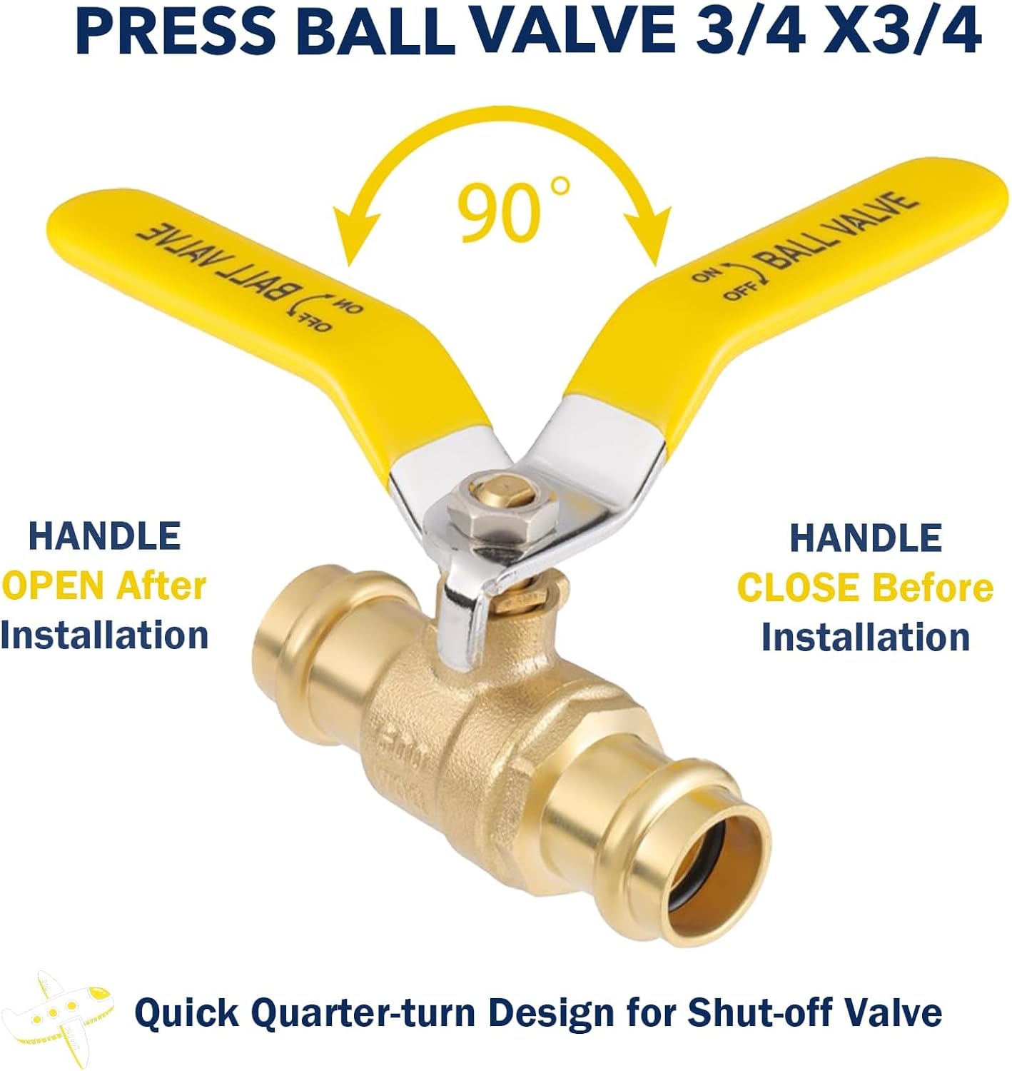 3/4" Press propress Ball Valve with EPDM O-Ring 1/4-Turn Full Port Shut Off Stop Valve for Copper Tubing Connection LF Brass 10PCS