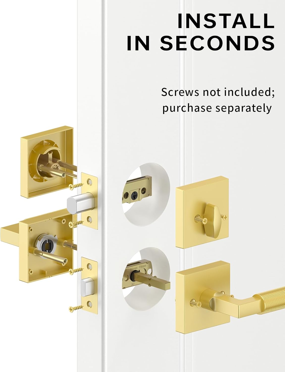 Asidrama Premium Gold Zinc-Alloy Front Door Lock Set: Double Cylinder Deadbolt, Heavy Duty Security Handleset for Left/Right Exterior Doors, Universal Entry Locks (2 Pack)