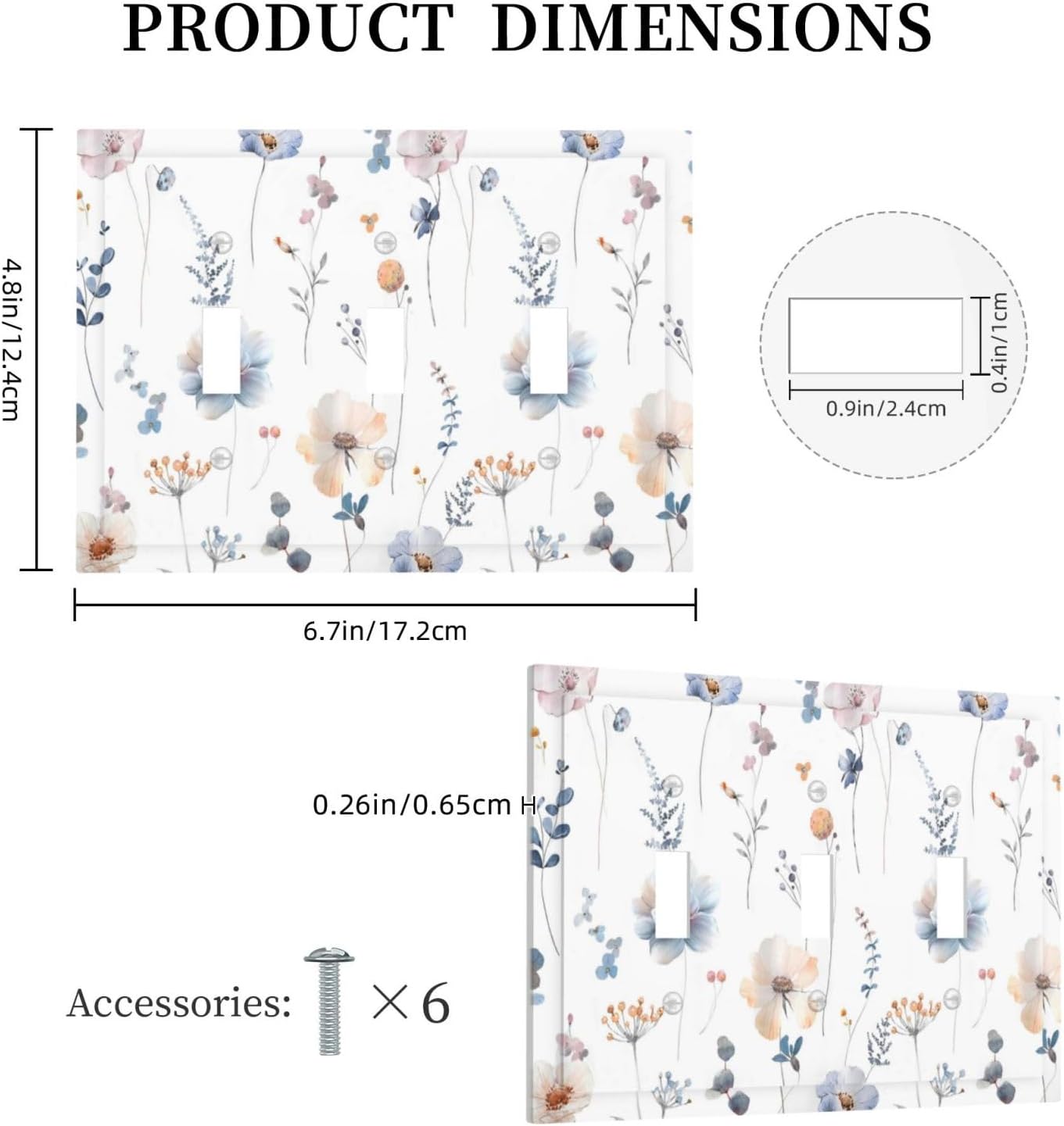 Wildflowers Plant Leaves Floral Berry Decorative Switch Plates 3 Gang Wall Plate Triple Toggle Light Switch Cover Faceplate Electrical Wall Panels for Bed Room Living Room Decor