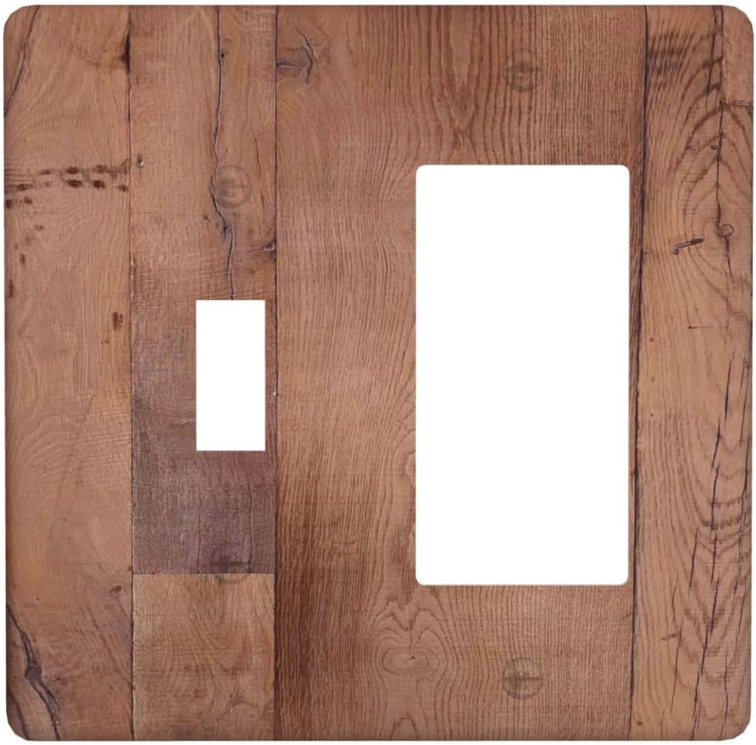 Rustic Brown Dark Wood Texture Printing Outlet Covers 1 Toggle 1 Rocker Combination Decorative Wall Plate Electrical Switch Plates Light Switch Cover Plate For Farmhouse Cabin Decor
