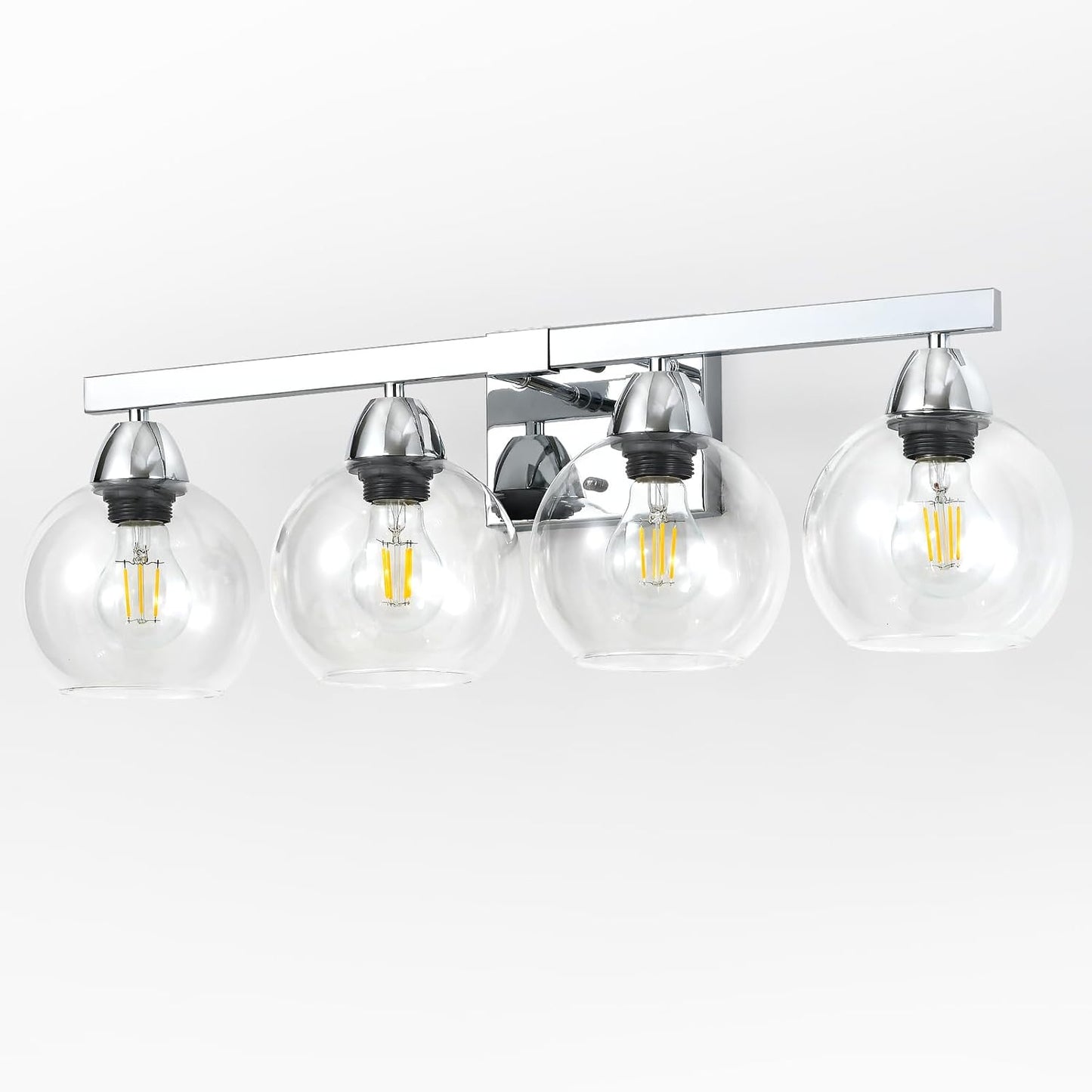 4-Light Bathroom Vanity Light, Silver Wall Sconce with Premium Hand-Crafted Glass, Shatter-Resistant & Enhanced Clarity, Perfect for Mirror, Living Room, Hallway