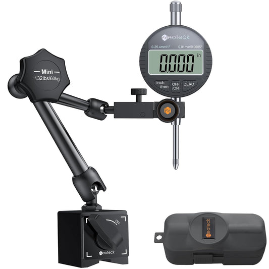 Neoteck 0-1”/0.0005" Digital Dial Indicator Gauge and 132 lbs (60kg) Max Pull Magnetic Base,Digital Dial Indicator Set with Inch/Metric Conversion for 3D Printer and CNC Machine-Black