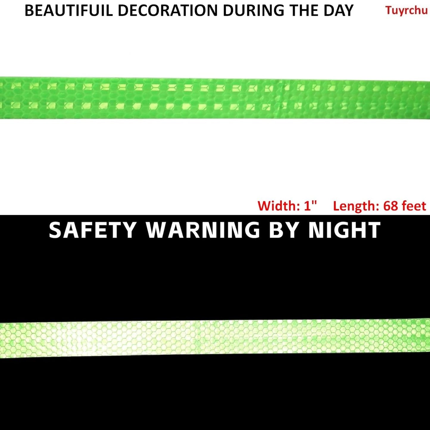 Reflective Tape Green 1 inch, Outdoor Waterproof High Visibility Warning Industrial Marking Tape, Safety Stickers (68 feet)