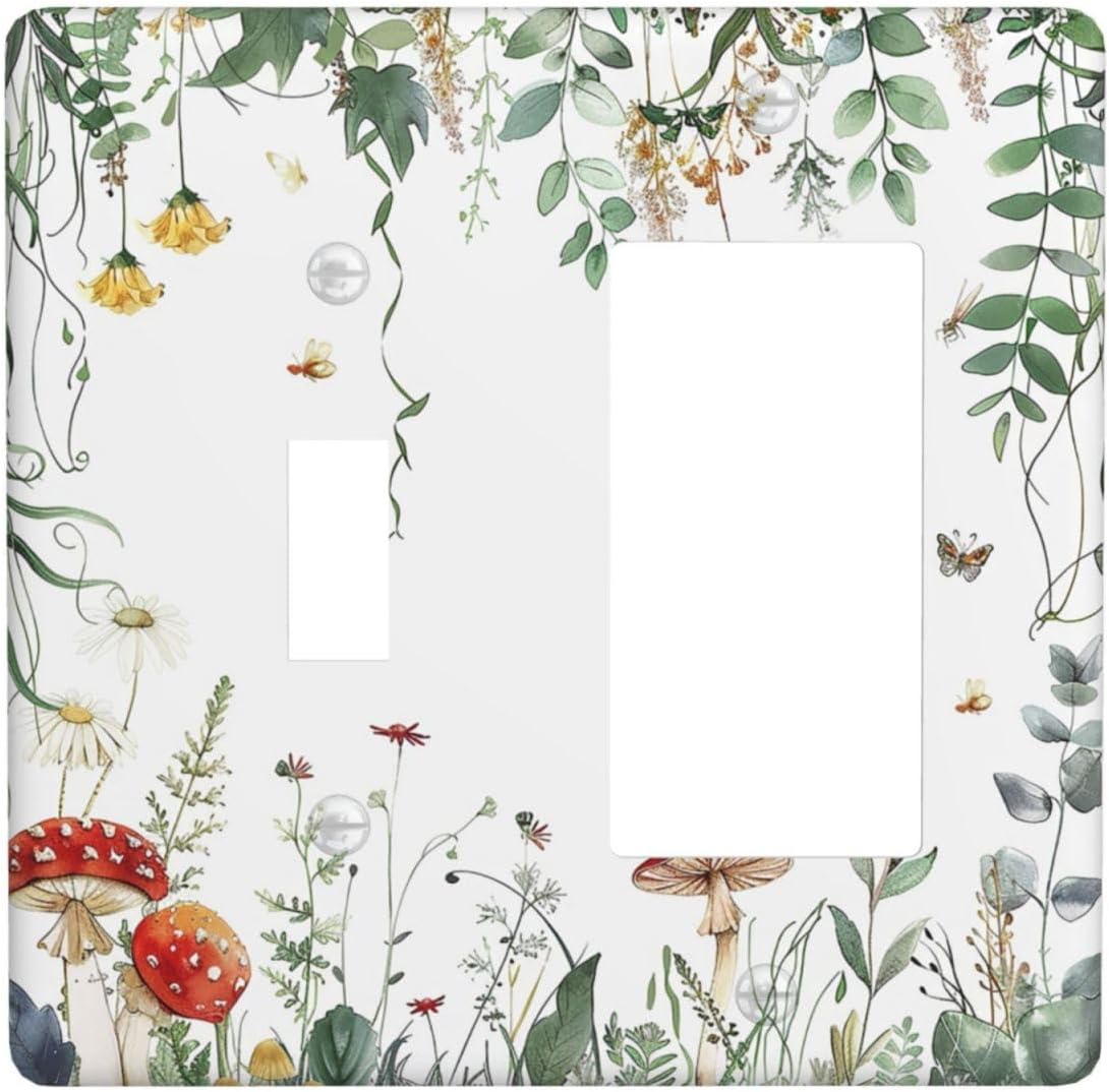 Outlet Covers Sage Plant Red Mushroom Butterfly Wild Flower 1 Toggle 1 Rocker Combination Decorative Wall Plate Electrical Switch Plates Light Switch Cover Plate For Bed Room Kids Room