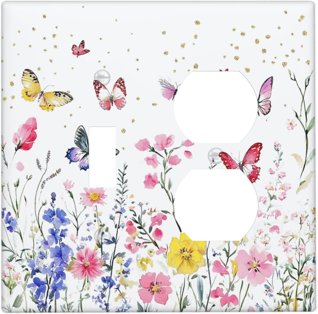 Wallplates Watercolor Floral Butterfly Colorful Wildflower 1 Toggle 1 Duplex Switch Plate Electrical Gfci Faceplate Decorative Light Switch Covers For Bed Room Living Room Decor