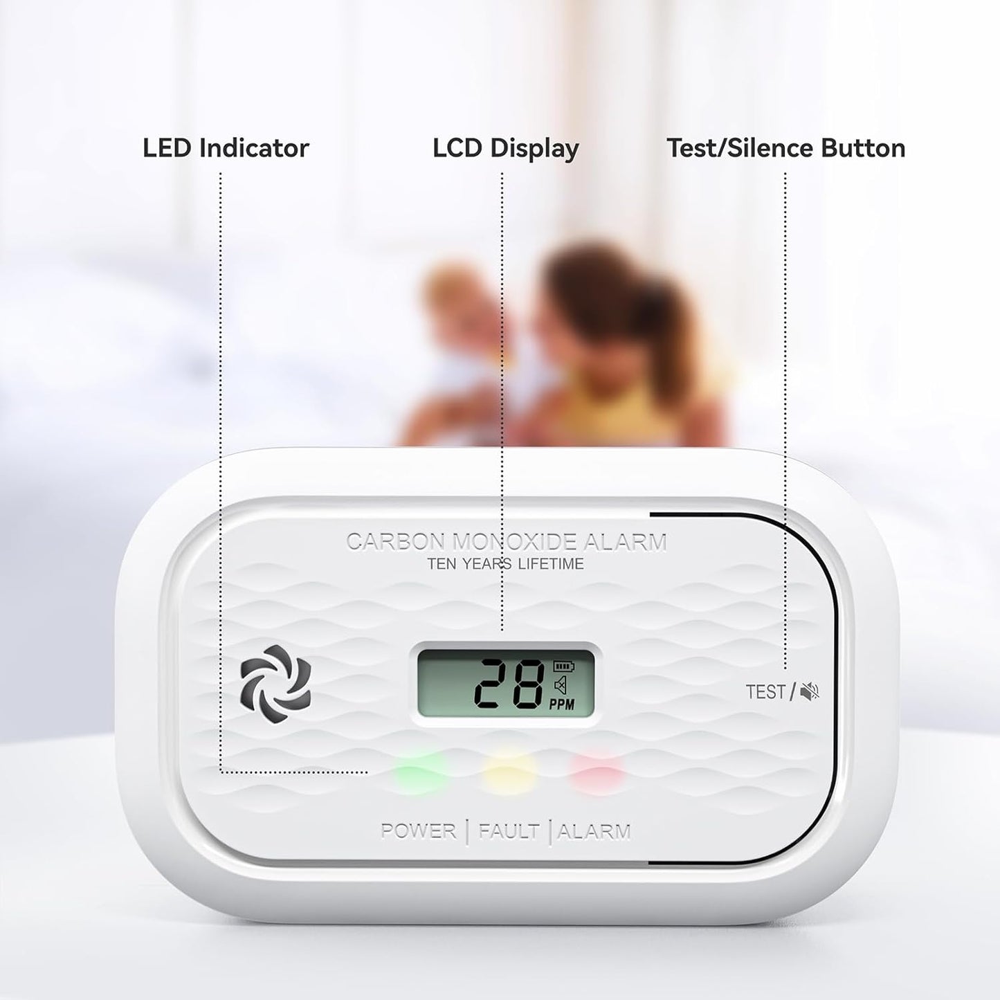 4 Packs Carbon Monoxide Detectors,10 Year Battery Carbon Monoxide Alarm, CO Detector with LCD Display, 3 LED Lights CO Alarm for Home