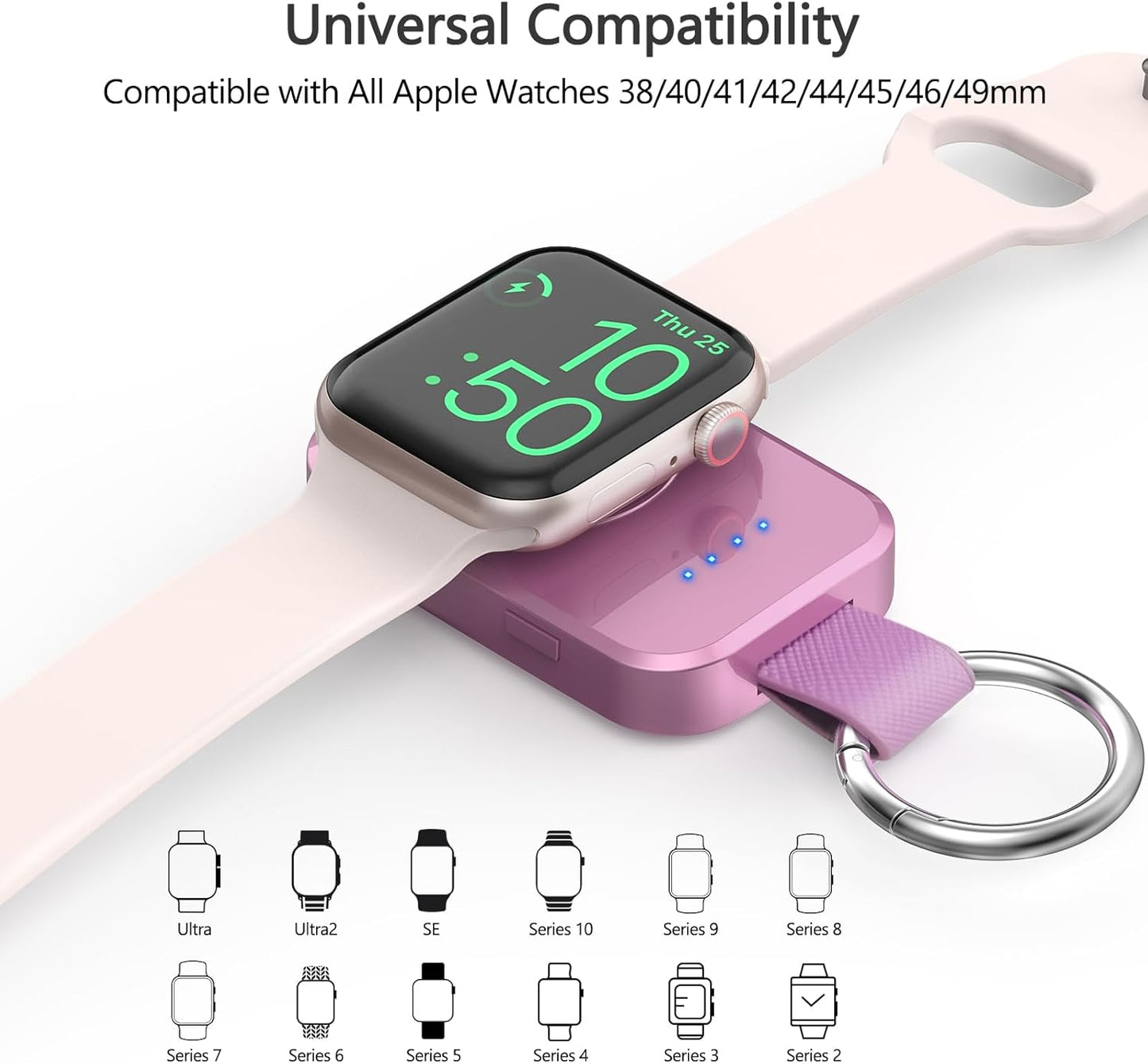 Portable Charger for Apple Watch,Wireless Magnetic iWatch Charger Fast Charging Keychain Travel Accessories 1000mAh Power Bank Smart Watch Chargers for Apple Watch 11/10/9/8/7/6/SE/5/4/3/Ultra 3 2